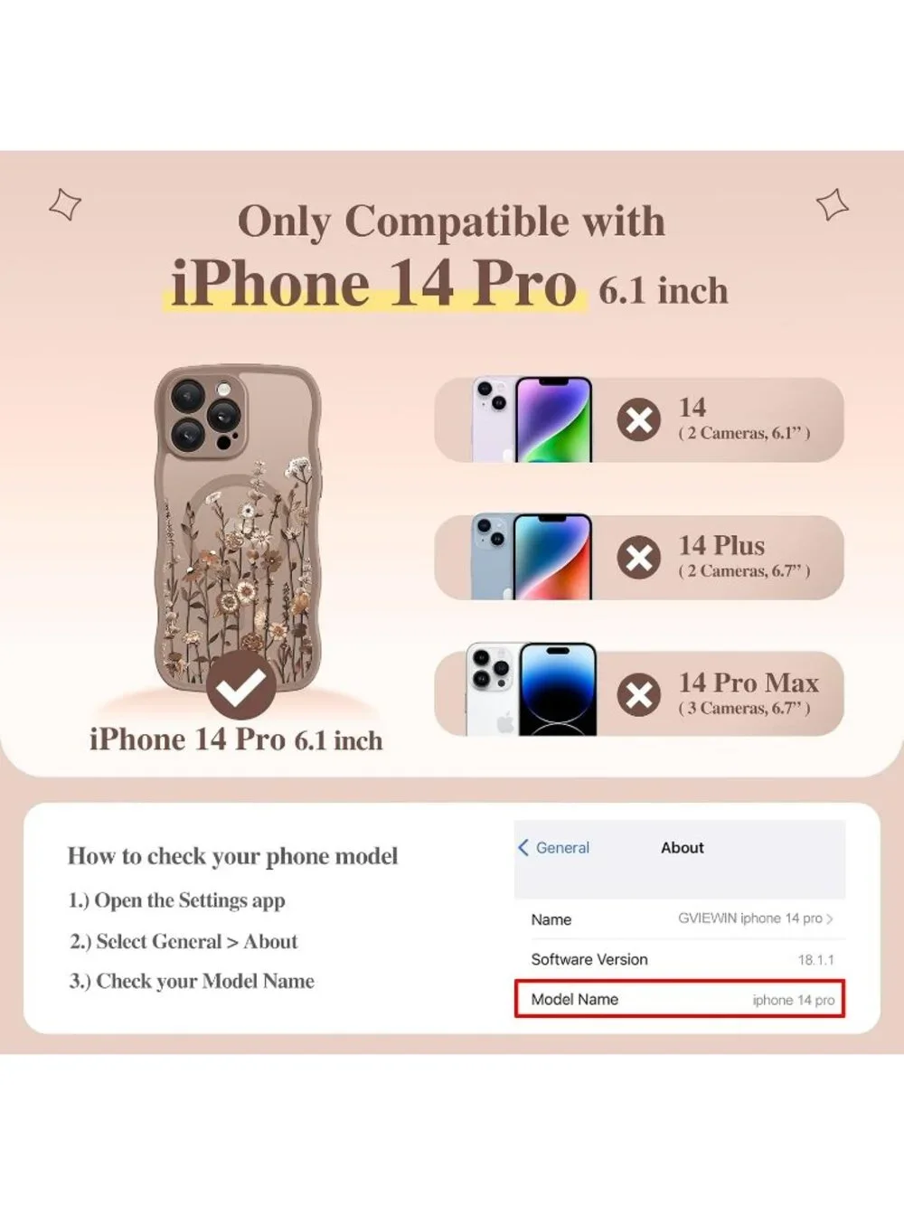 iPhone 14 Pro Floratopia/Brown Compatible with MagSafe Floral Translucent Case